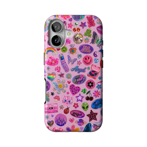 Baby Pink Y2K Stickers Print Tough Phone Case for iPhone 17