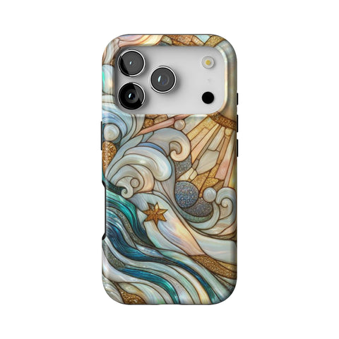 Waves & Sun Rays Stained Glass Illusion Print Tough Phone Case for iPhone 17 Pro