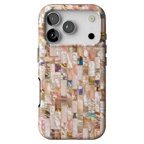 Rose Gold Abalone Shell Print Tough Phone Case for iPhone 17 Pro