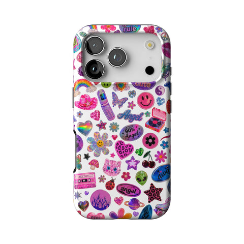 White Y2K Stickers Print Tough Phone Case for iPhone 17 Pro