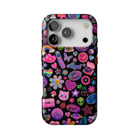 Black Y2K Stickers Print Tough Phone Case for iPhone 17 Pro