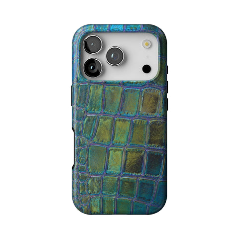 Teal Crocodile Print Tough Phone Case for iPhone 17 Pro