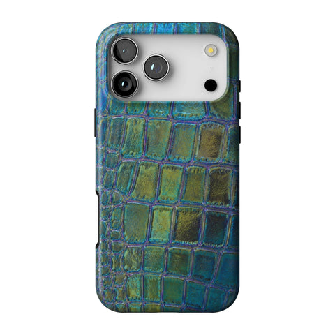 Teal Crocodile Print Tough Phone Case for iPhone 17 Pro Max