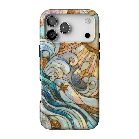 Waves & Sun Rays Stained Glass Illusion Print Tough Phone Case for iPhone 17 Pro Max