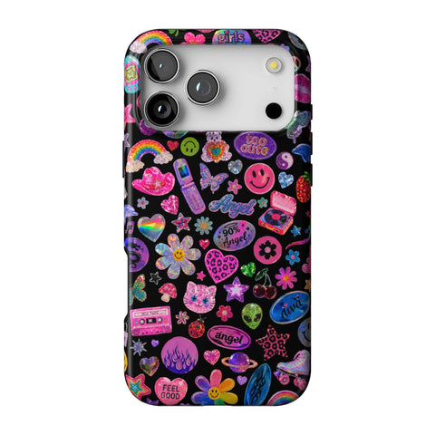 Black Y2K Stickers Print Tough Phone Case for iPhone 17 Pro Max