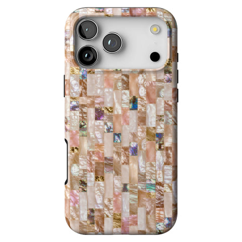 Rose Gold Abalone Shell Print Tough Phone Case for iPhone 17 Pro Max