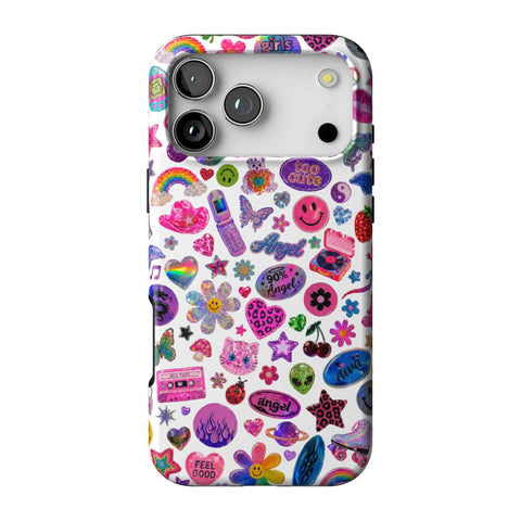 White Y2K Stickers Print Tough Phone Case for iPhone 17 Pro Max