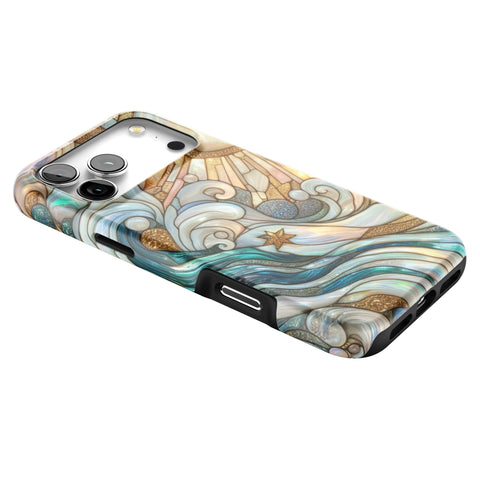Waves & Sun Rays Stained Glass Illusion Print Tough Phone Case for iPhone 17 Pro Max (Feat)