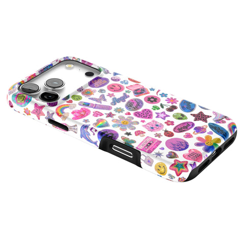 White Y2K Stickers Print Tough Phone Case for iPhone 17 Pro Max (Feat)