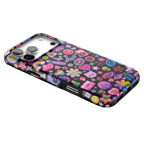 Black Y2K Stickers Print Tough Phone Case for iPhone 17 Pro Max (Feat)