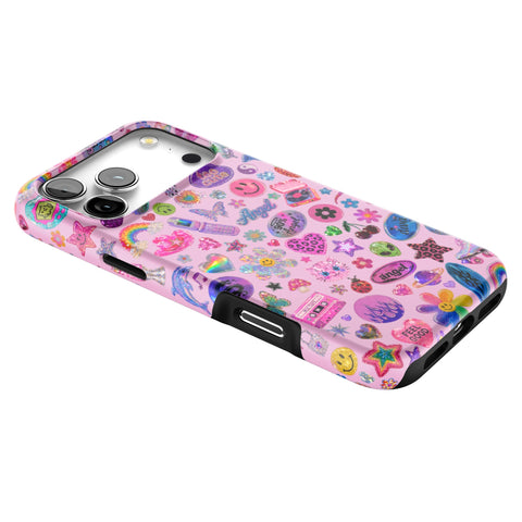 Baby Pink Y2K Stickers Print Tough Phone Case for iPhone 17 Pro Max (Feat)