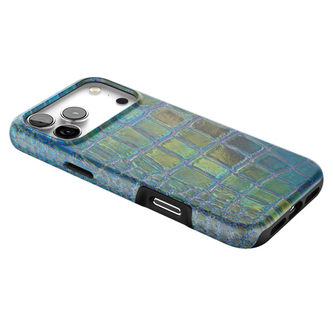 Teal Crocodile Print Tough Phone Case for iPhone 17 Pro Max (Feat)