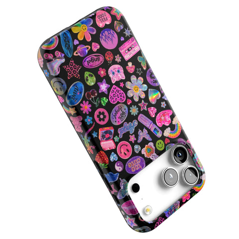 Black Y2K Stickers Print Tough Phone Case for iPhone 17 Pro Max (Feat)