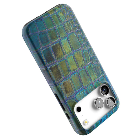 Teal Crocodile Print Tough Phone Case for iPhone 17 Pro Max (Feat)