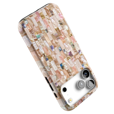 Rose Gold Abalone Shell Print Tough Phone Case for iPhone 17 Pro Max (Feat)