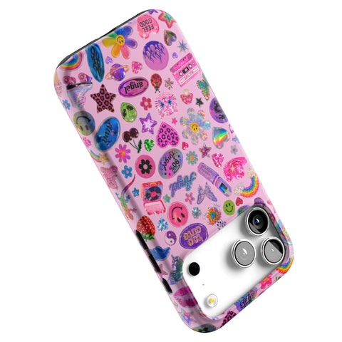 Baby Pink Y2K Stickers Print Tough Phone Case for iPhone 17 Pro Max (Feat)
