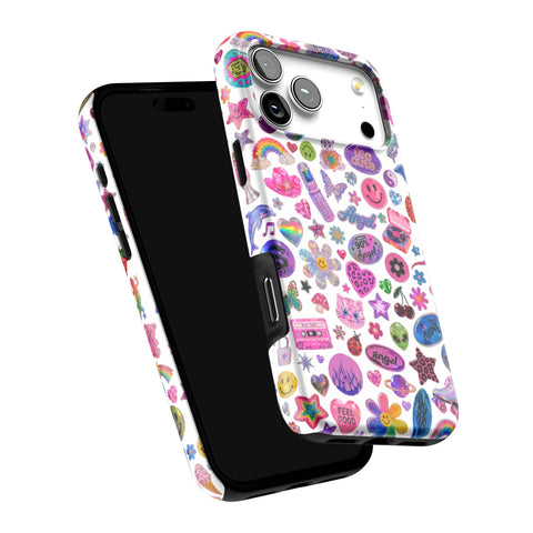 White Y2K Stickers Print Tough Phone Case for iPhone 17 Pro Max (Feat)