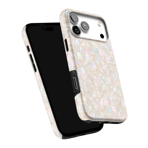 Opal Mother of Pearl Tile Print Tough Phone Case for iPhone 17 Pro Max (Feat)