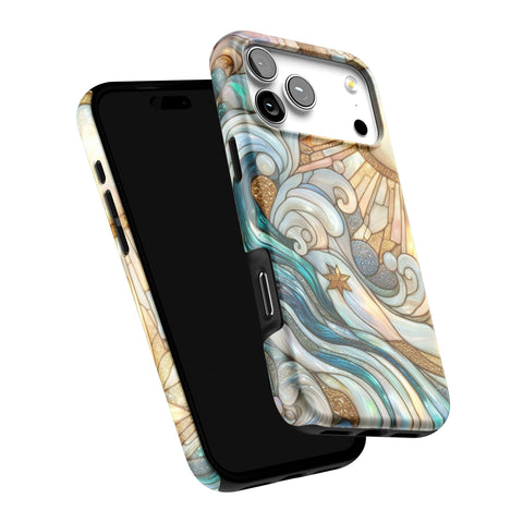Waves & Sun Rays Stained Glass Illusion Print Tough Phone Case for iPhone 17 Pro Max (Feat)