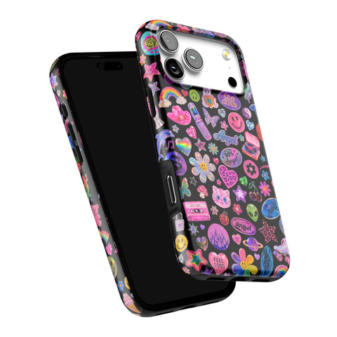 Black Y2K Stickers Print Tough Phone Case for iPhone 17 Pro Max (Feat)