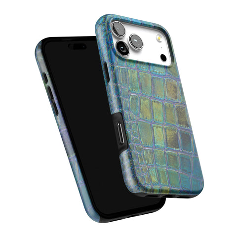 Teal Crocodile Print Tough Phone Case for iPhone 17 Pro Max (Feat)