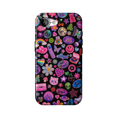 Black Y2K Stickers Print Tough Phone Case for iPhone 17e