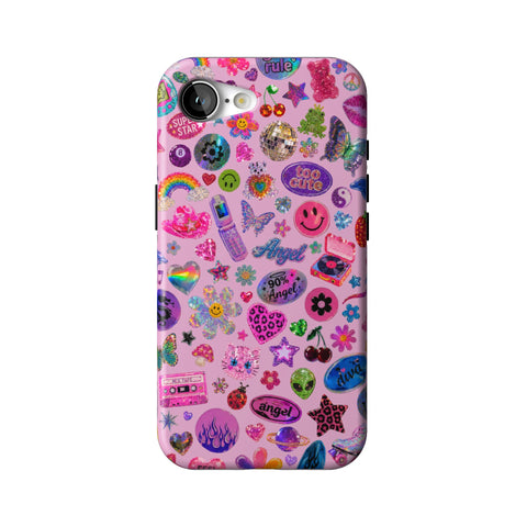 Baby Pink Y2K Stickers Print Tough Phone Case for iPhone 17e