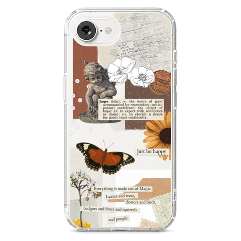 Just Be Happy Aesthetic Collage Clear Phone Case shown on iPhone 17e