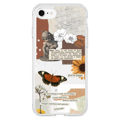 Just Be Happy Aesthetic Collage Clear Phone Case shown on iPhone 7/8