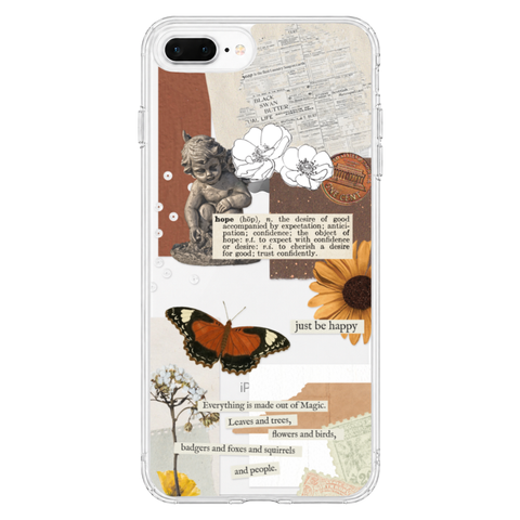 Just Be Happy Aesthetic Collage Clear Phone Case shown on iPhone 7 Plus/8 Plus
