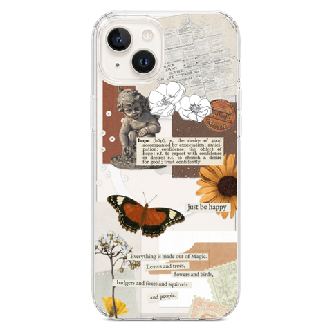 Just Be Happy Aesthetic Collage Clear Phone Case on iPhone 14 Plus Clear MagSafe case