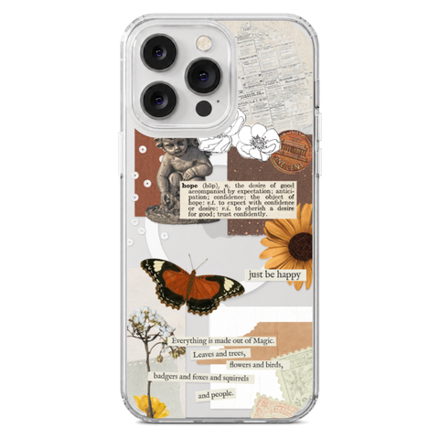 Just Be Happy Aesthetic Collage Clear Phone Case on iPhone 14 Pro Max Clear MagSafe case