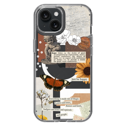 Just Be Happy Aesthetic Collage Clear Phone Case on iPhone 15 Clear MagSafe case
