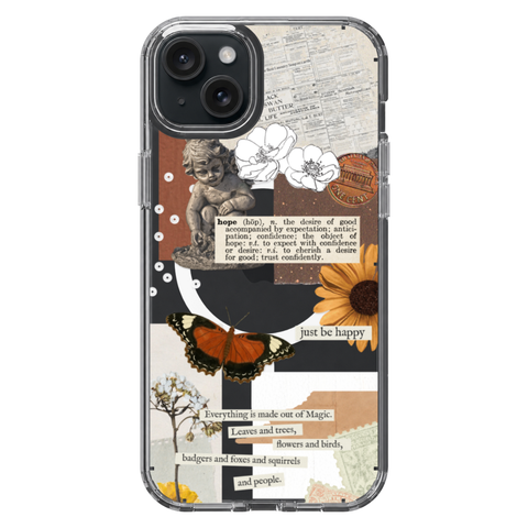 Just Be Happy Aesthetic Collage Clear Phone Case on iPhone 15 Plus Clear MagSafe case
