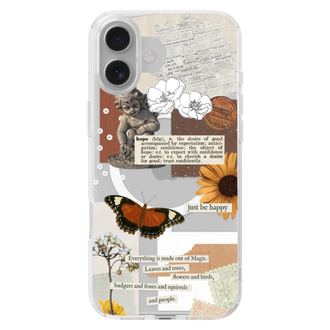 Just Be Happy Aesthetic Collage Clear Phone Case on iPhone 16 Plus Clear MagSafe case