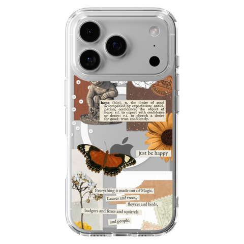Just Be Happy Aesthetic Collage Clear Phone Case on iPhone 17 Pro Clear MagSafe case