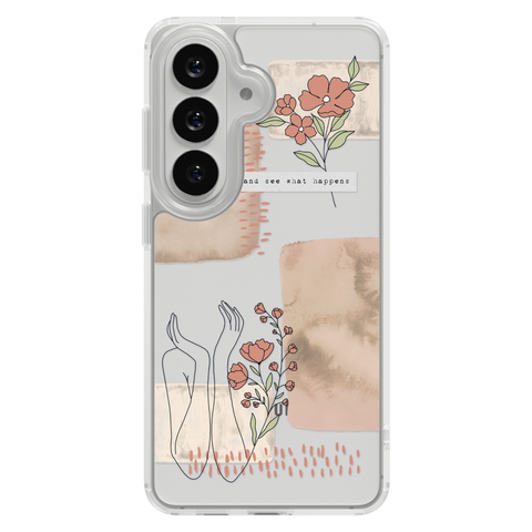 Let Go And See What Happens Collage Clear Phone Case shown on Galaxy S25