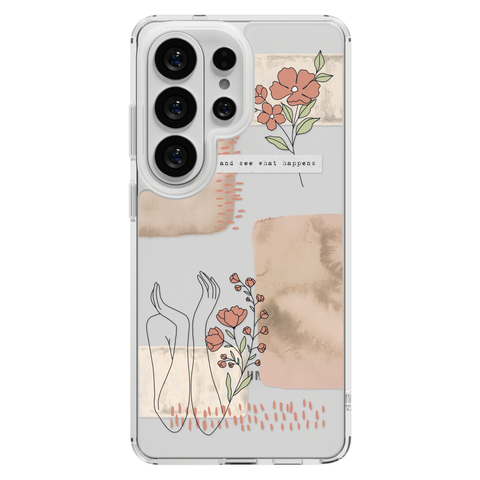 Let Go And See What Happens Collage Clear Phone Case shown on Galaxy S25 Ultra