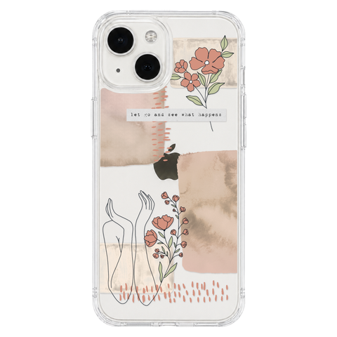 Let Go And See What Happens Collage Clear Phone Case shown on iPhone 13 Mini