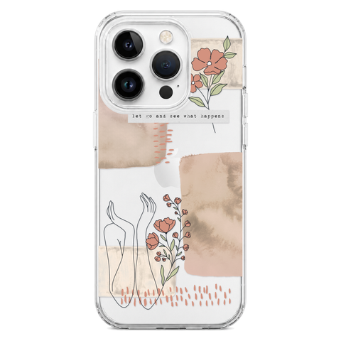 Let Go And See What Happens Collage Clear Phone Case shown on iPhone 14 Pro