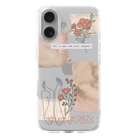 Let Go And See What Happens Collage Clear Phone Case shown on iPhone 16