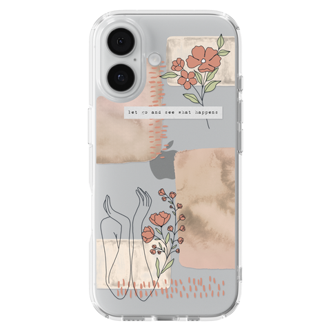 Let Go And See What Happens Collage Clear Phone Case shown on iPhone 17