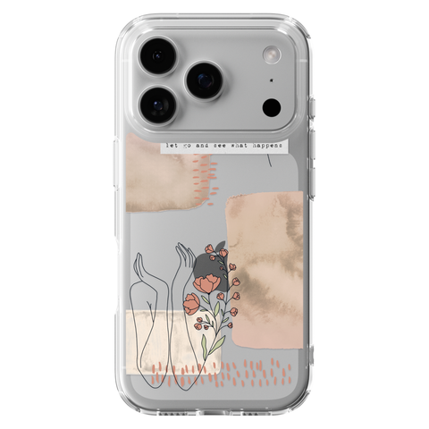 Let Go And See What Happens Collage Clear Phone Case shown on iPhone 17 Pro