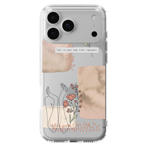 Let Go And See What Happens Collage Clear Phone Case shown on iPhone 17 Pro Max