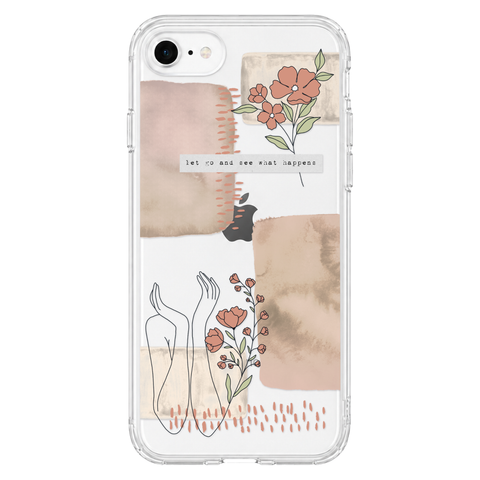 Let Go And See What Happens Collage Clear Phone Case shown on iPhone SE [2020/2022]