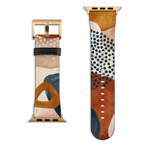 Mid-Century Organic Abstract Shapes Apple Watch Band with Matte Gold hardware