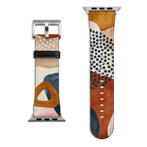 Mid-Century Organic Abstract Shapes Apple Watch Band with Matte Silver hardware