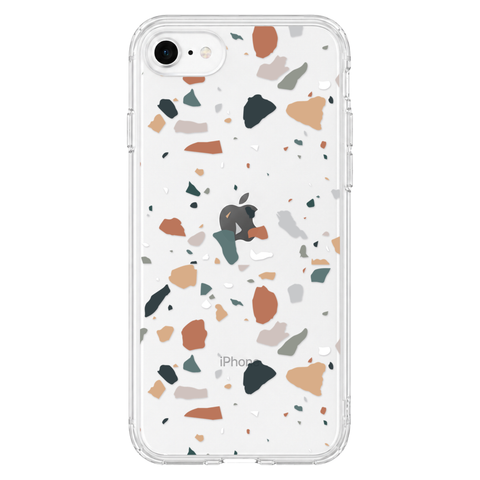 Minimal Earth Tone Terrazzo Clear Phone Case shown on iPhone 7/8