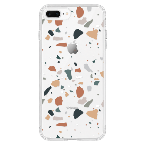 Minimal Earth Tone Terrazzo Clear Phone Case shown on iPhone 7 Plus/8 Plus