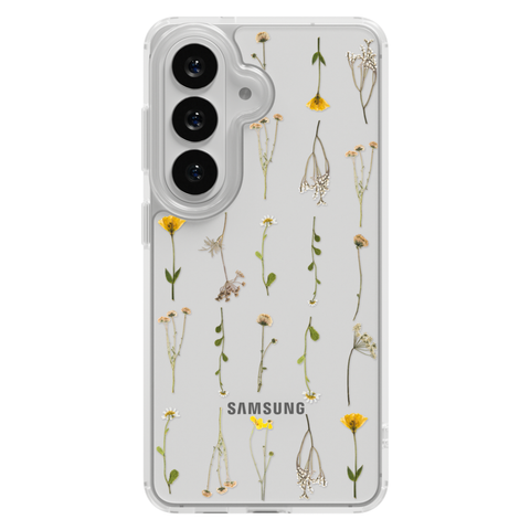 Minimal Wild Flower Print Clear Phone Case shown on Galaxy S26 Plus